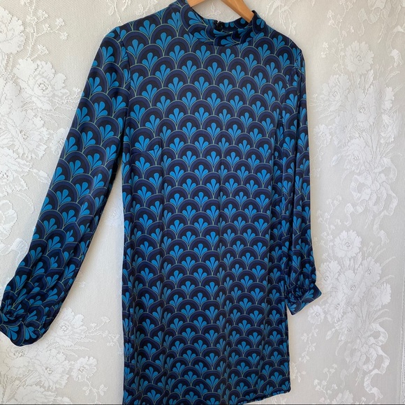 Boden Blue Mod Print Mock Neck Long Sleeve Dress 6 - Picture 6 of 12